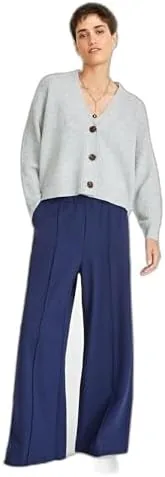 womens ponte pull on wide leg pants intrepid blue l